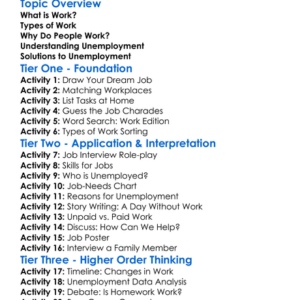 Work And Unemployment Worksheet Activity Booklet