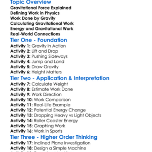 Work Done By Gravitational Force Worksheet Activity Booklet