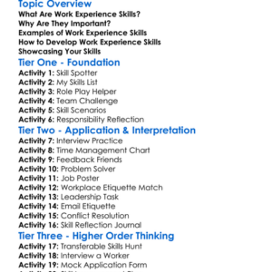 Work Experience Skills Worksheet Activity Booklet