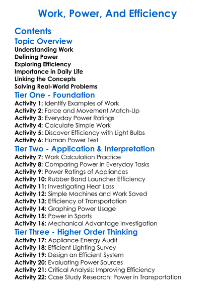 Work Power And Efficiency Worksheet Activity Booklet