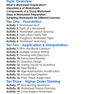 Work Sheet Preparation Worksheet Activity Booklet