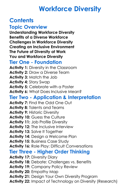 Workforce Diversity Worksheet Activity Booklet
