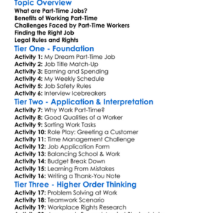 Working Part-Time Jobs Worksheet Activity Booklet