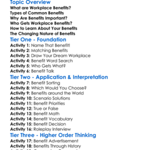 Workplace Benefits Worksheet Activity Booklet