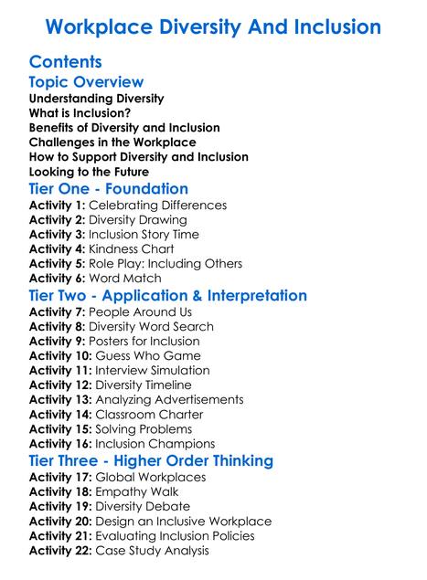 Workplace Diversity And Inclusion Worksheet Activity Booklet