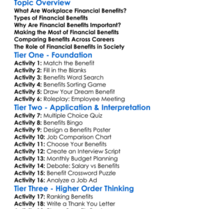 Workplace Financial Benefits Worksheet Activity Booklet