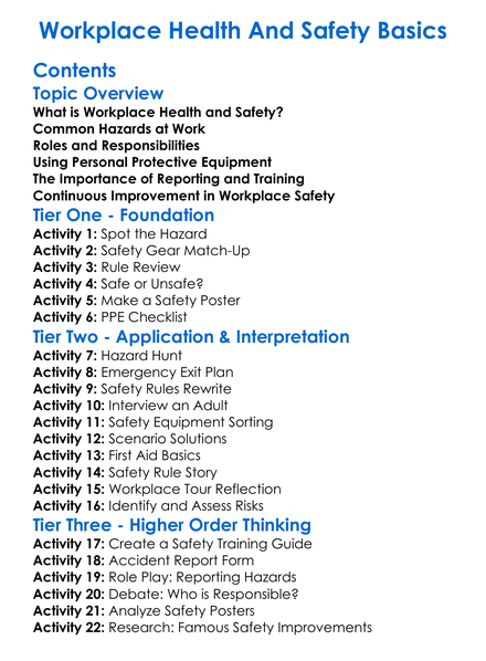 Workplace Health And Safety Basics Worksheet Activity Booklet