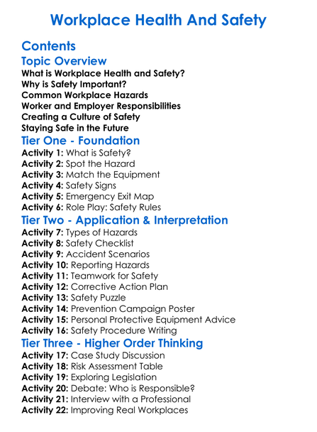 Workplace Health And Safety Worksheet Activity Booklet