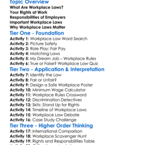 Workplace Laws Worksheet Activity Booklet