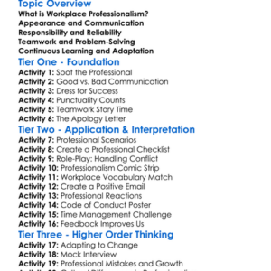 Workplace Professionalism Worksheet Activity Booklet