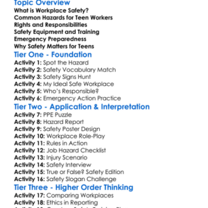 Workplace Safety For Teens Worksheet Activity Booklet