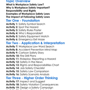 Workplace Safety Law Worksheet Activity Booklet