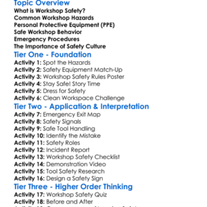 Workshop Safety Worksheet Activity Booklet
