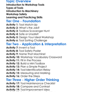 Workshop Tools And Machinery Worksheet Activity Booklet