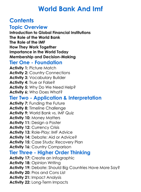 World Bank And Imf Worksheet Activity Booklet