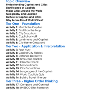 World Capitals And Major Cities Worksheet Activity Booklet