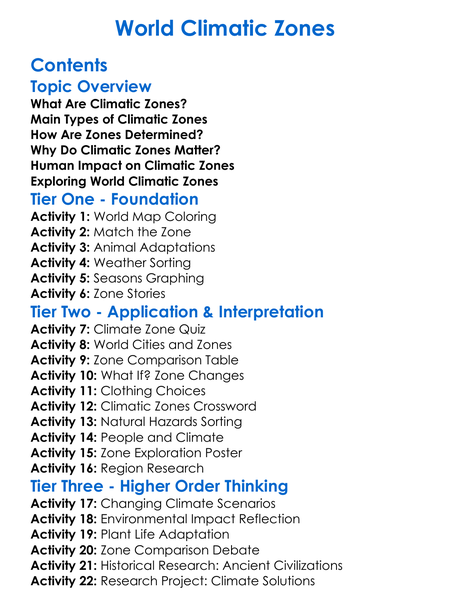 World Climatic Zones Worksheet Activity Booklet