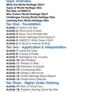 World Heritage Sites Worksheet Activity Booklet