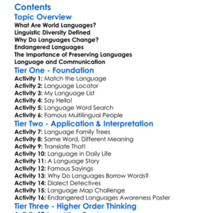 World Languages And Linguistic Diversity Worksheet Activity Booklet