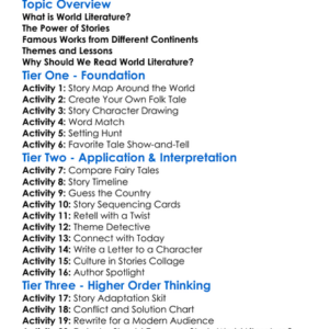 World Literature And Stories Worksheet Activity Booklet