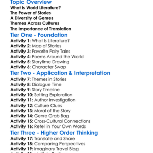World Literature Worksheet Activity Booklet