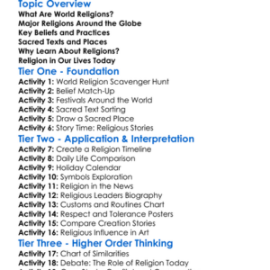 World Religions Overview Worksheet Activity Booklet