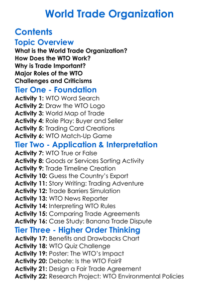 World Trade Organization Worksheet Activity Booklet