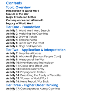 World War I Causes Events And Consequences Worksheet Activity Booklet