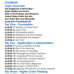 World War I Key Events And Outcomes Worksheet Activity Booklet