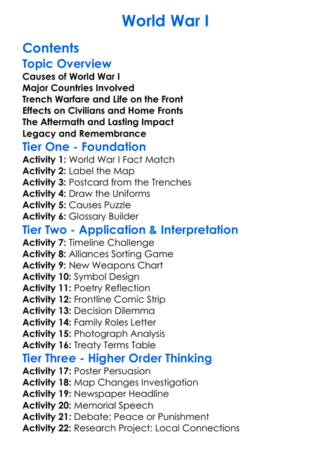 World War I Worksheet Activity Booklet