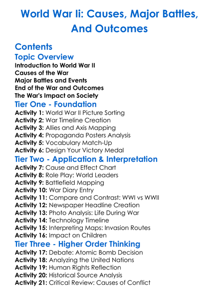 World War Ii Causes Major Battles And Outcomes Worksheet Activity Booklet