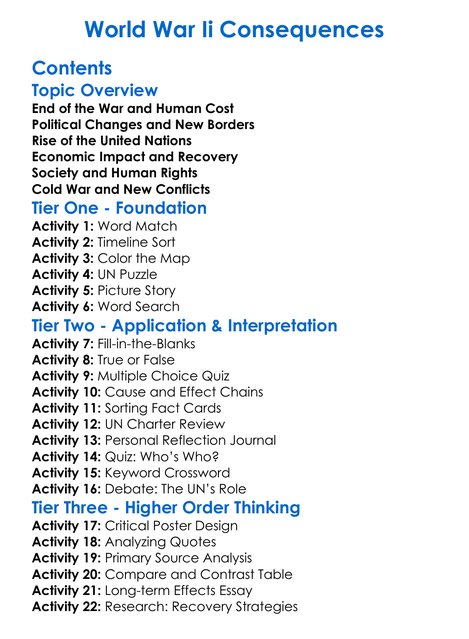 World War Ii Consequences Worksheet Activity Booklet