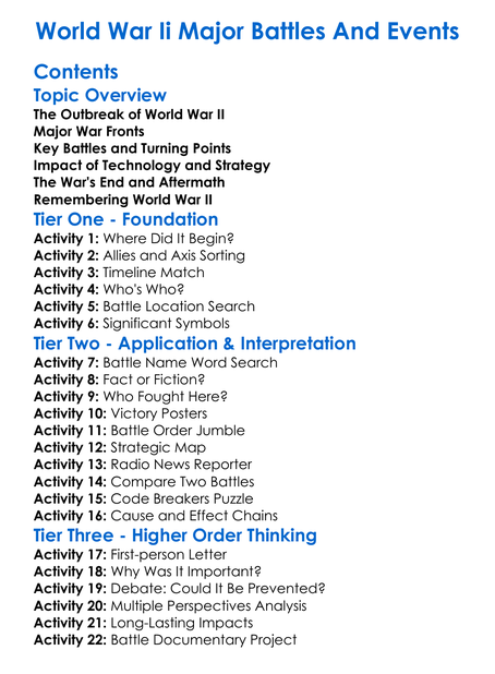 World War Ii Major Battles And Events Worksheet Activity Booklet