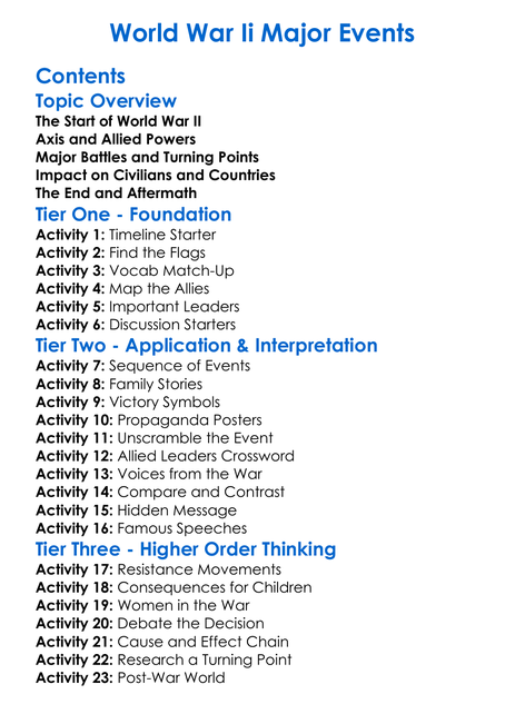World War Ii Major Events Worksheet Activity Booklet