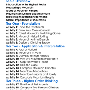 Worlds Largest Mountains Worksheet Activity Booklet