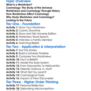 Worldview And Cosmology Worksheet Activity Booklet