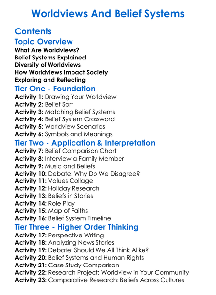 Worldviews And Belief Systems Worksheet Activity Booklet