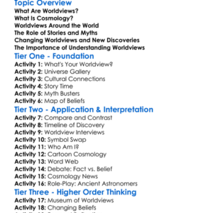 Worldviews And Cosmologies Worksheet Activity Booklet