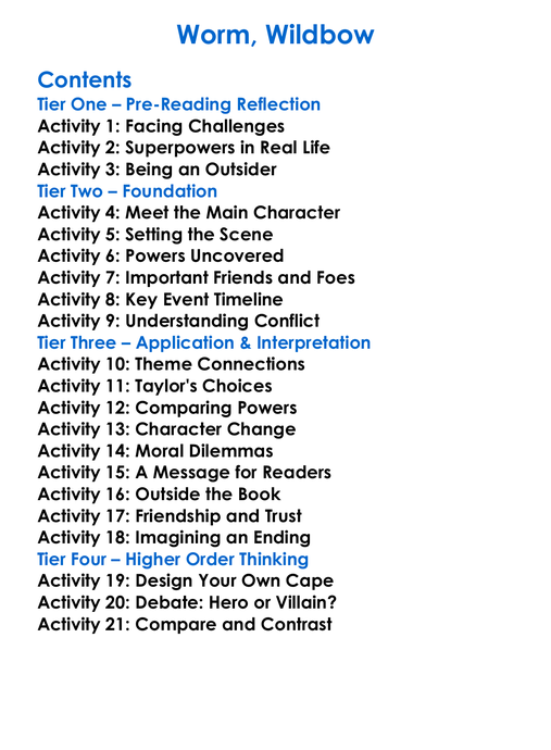 Worm Wildbow Worksheet Activity Booklet