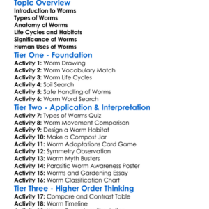 Worms Types And Significance Worksheet Activity Booklet