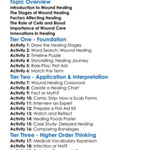 Wound Healing Worksheet Activity Booklet