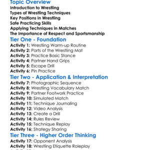 Wrestling Techniques Worksheet Activity Booklet