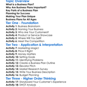 Writing A Business Plan Worksheet Activity Booklet