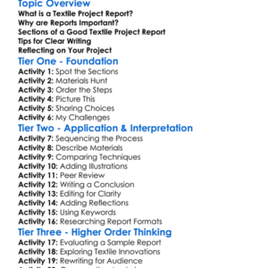 Writing A Textile Project Report Worksheet Activity Booklet