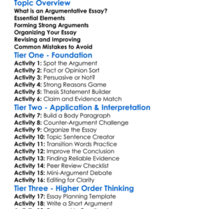 Writing Argumentative Essays Worksheet Activity Booklet