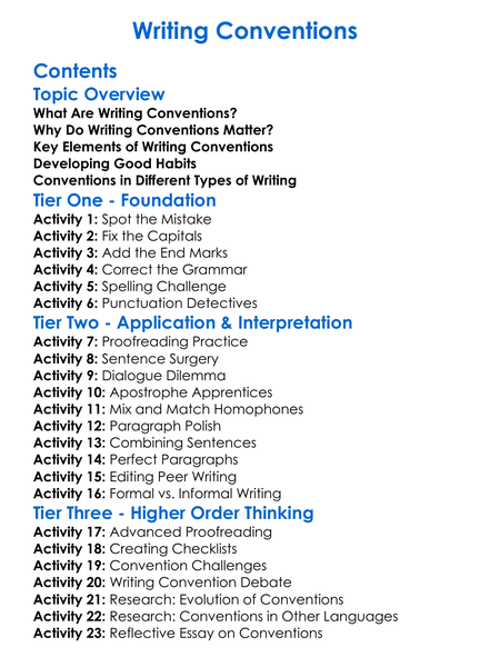 Writing Conventions Worksheet Activity Booklet