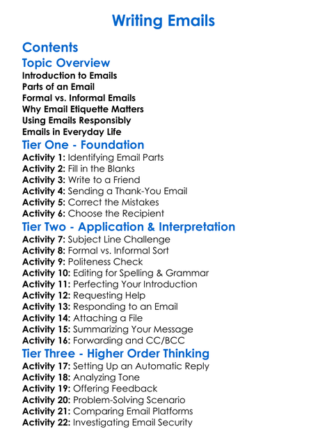 Writing Emails Worksheet Activity Booklet