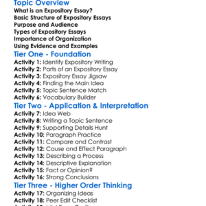 Writing Expository Essays Worksheet Activity Booklet