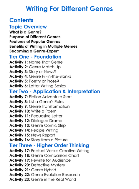 Writing For Different Genres Worksheet Activity Booklet