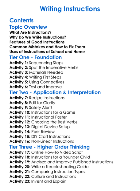 Writing Instructions Worksheet Activity Booklet